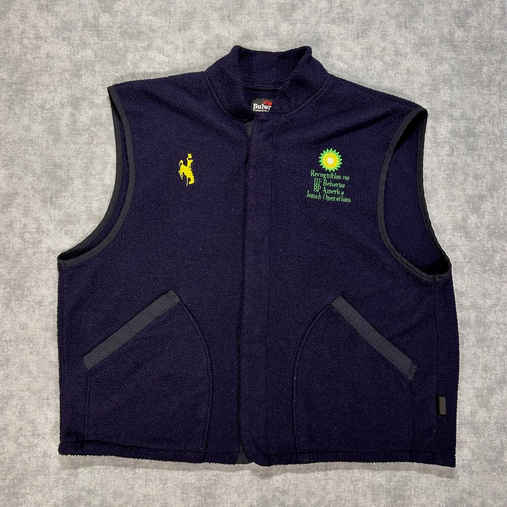 Vintage Bulwark FR Fleece Vest Mens L Navy utility workwear BP Jonah Operations